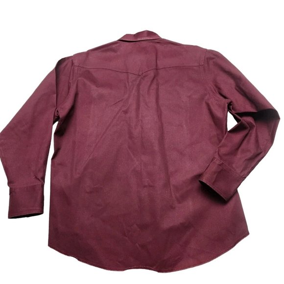 Vintage Wrangler Maroon Bushpopper Heavy Denim Pearl Snap Long Sleeve XL - Picture 2 of 5